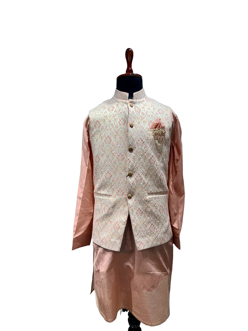 Blush Pink Waistcoat Set with Ivory Brocade Waistcoat Set