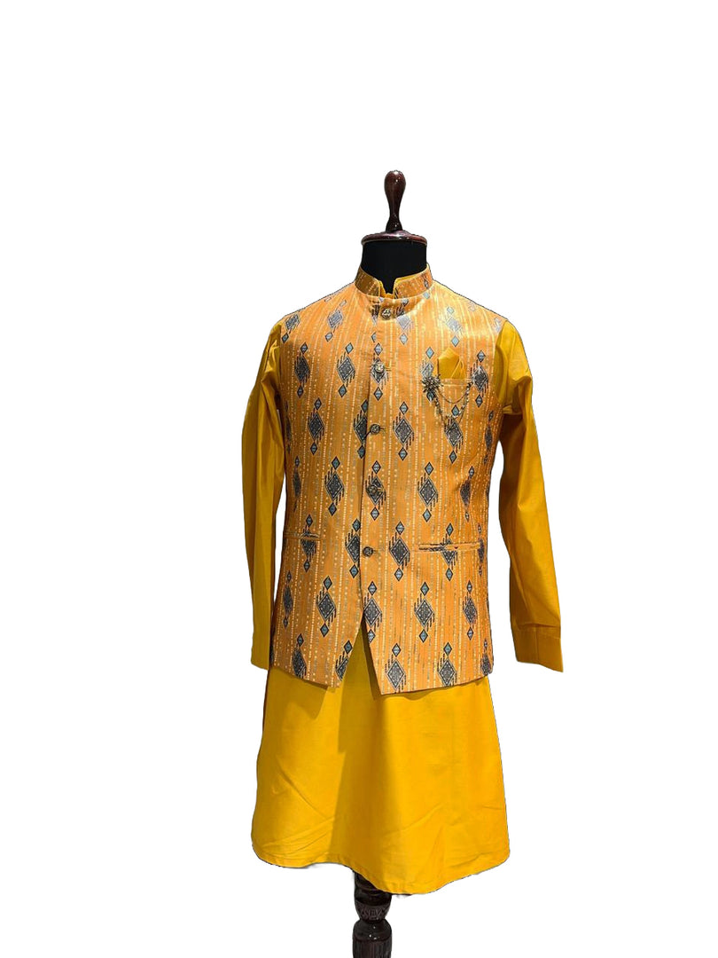 Gold Printed Waistcoat Set