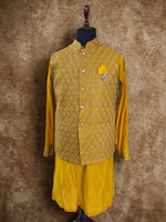 Load image into Gallery viewer, Gold Jacquard Waistcoat Kurta Set