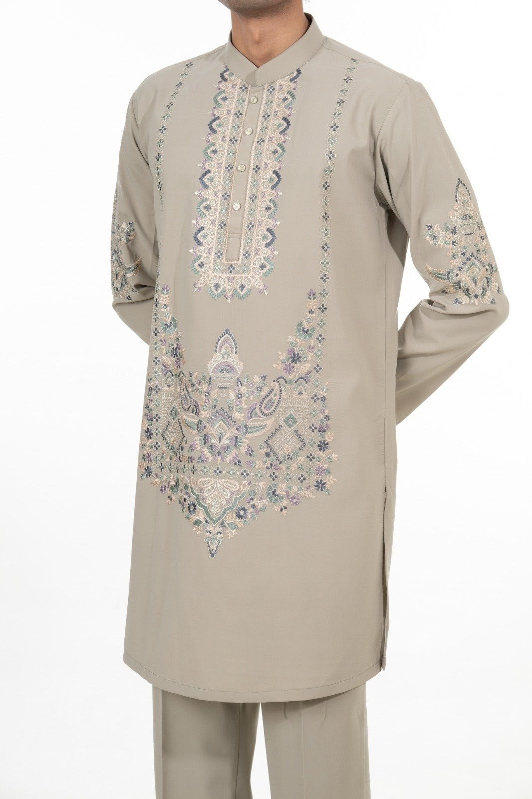 Stone Grey Ornate Embroidered Kurta Set