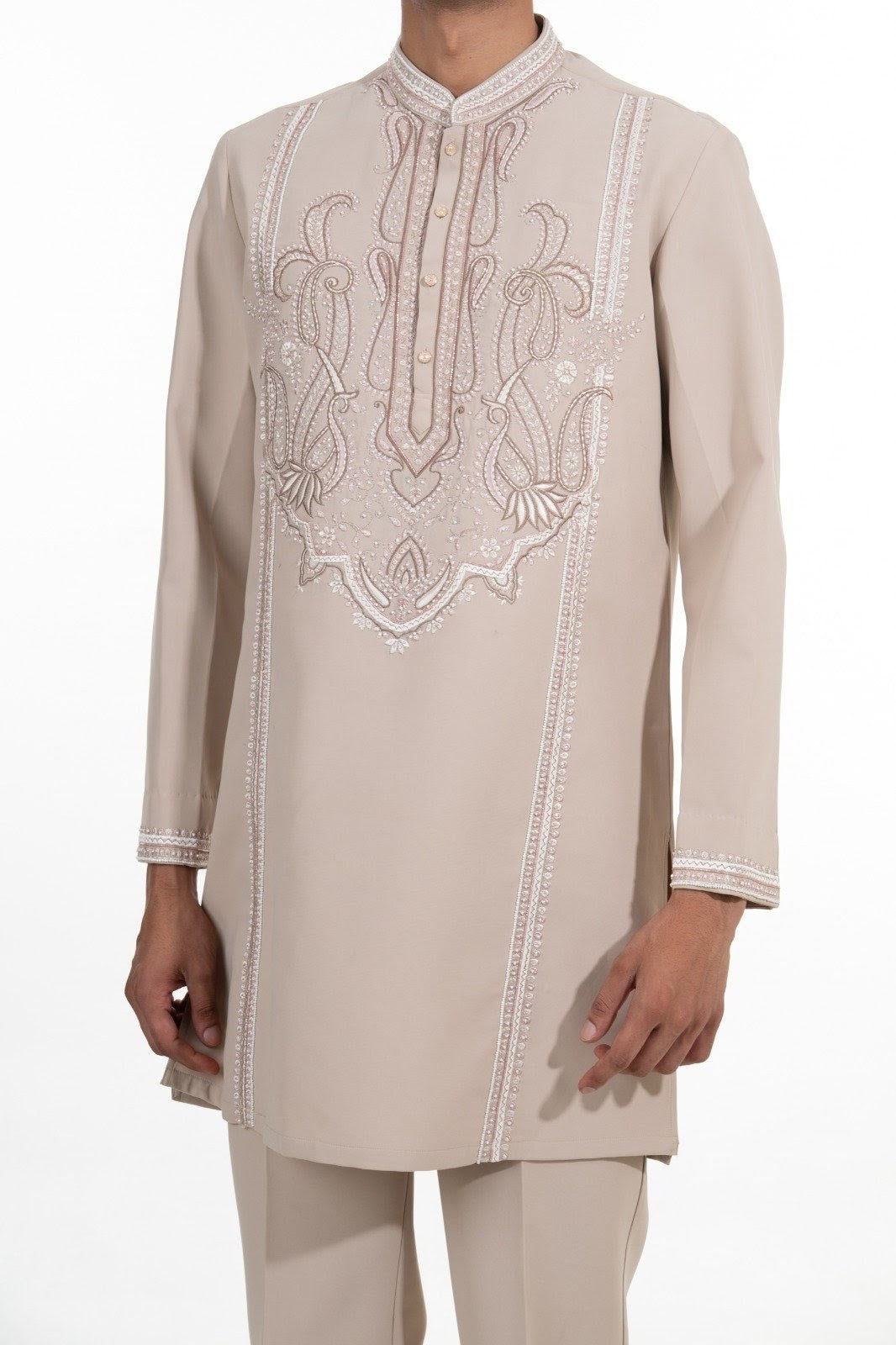 Stone Beige Ornate Embroidered Kurta Set