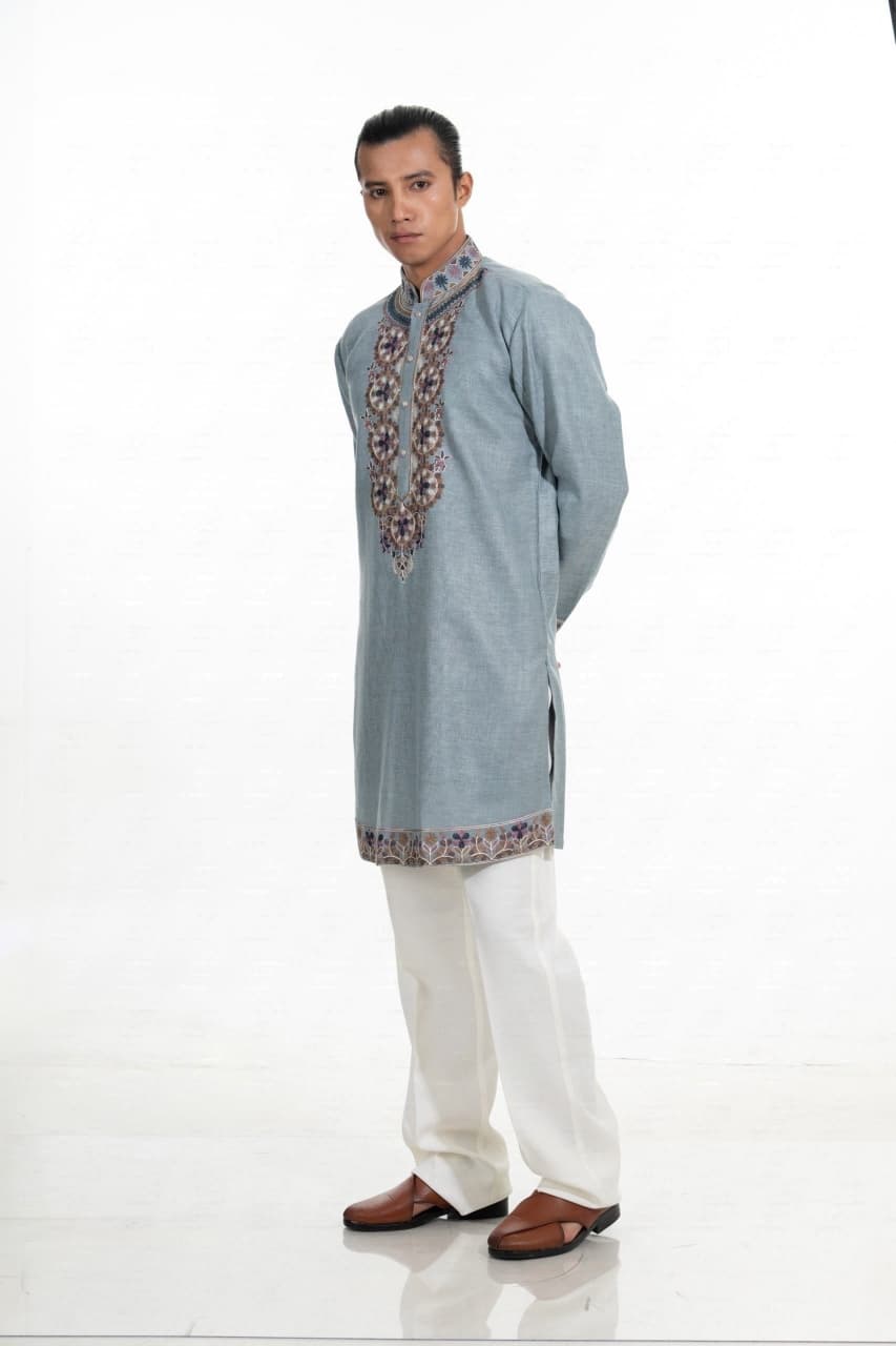Powder Blue Heritage Embroidered Kurta Set