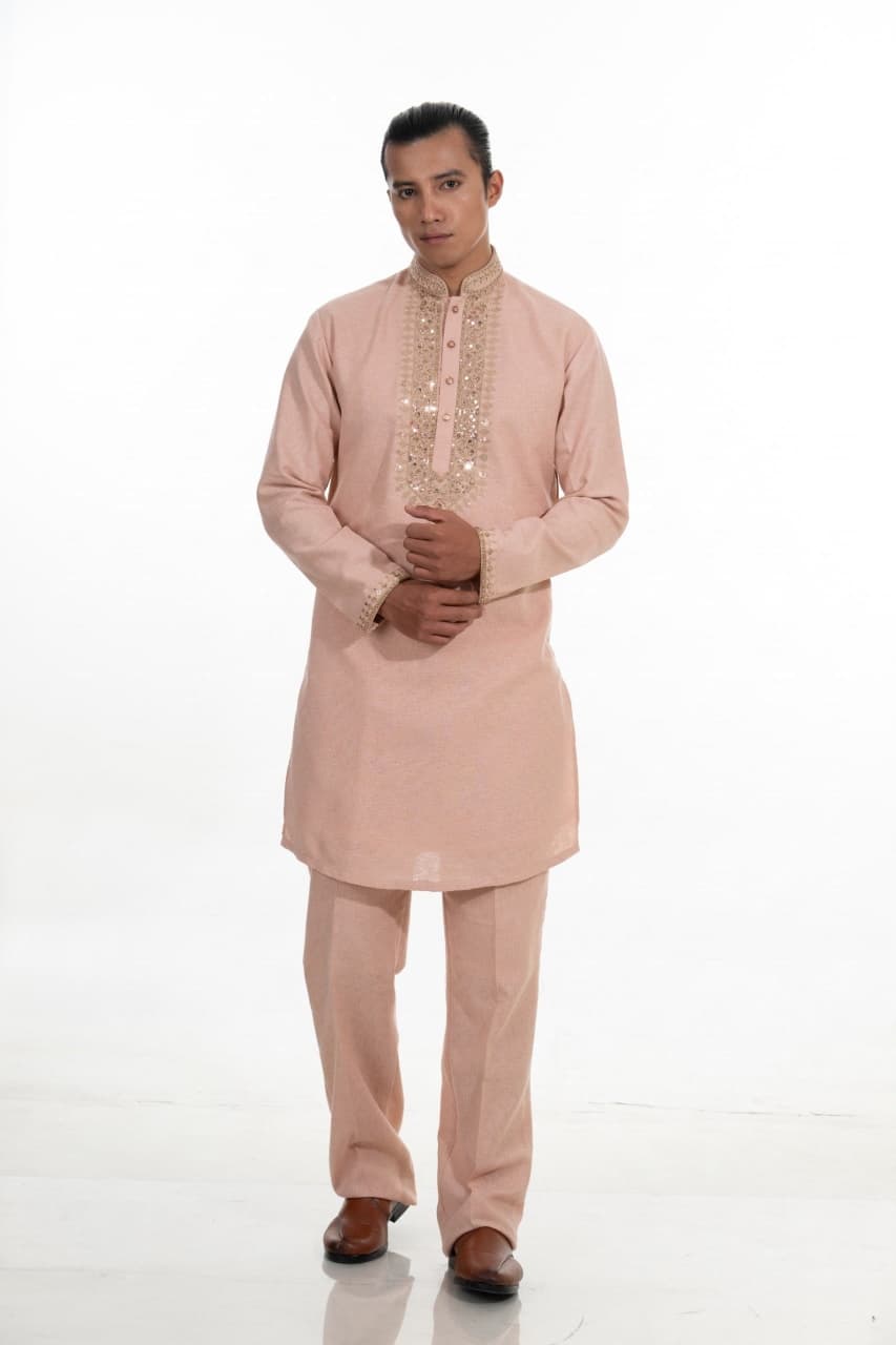 Blush Peach Embroidered Kurta Set