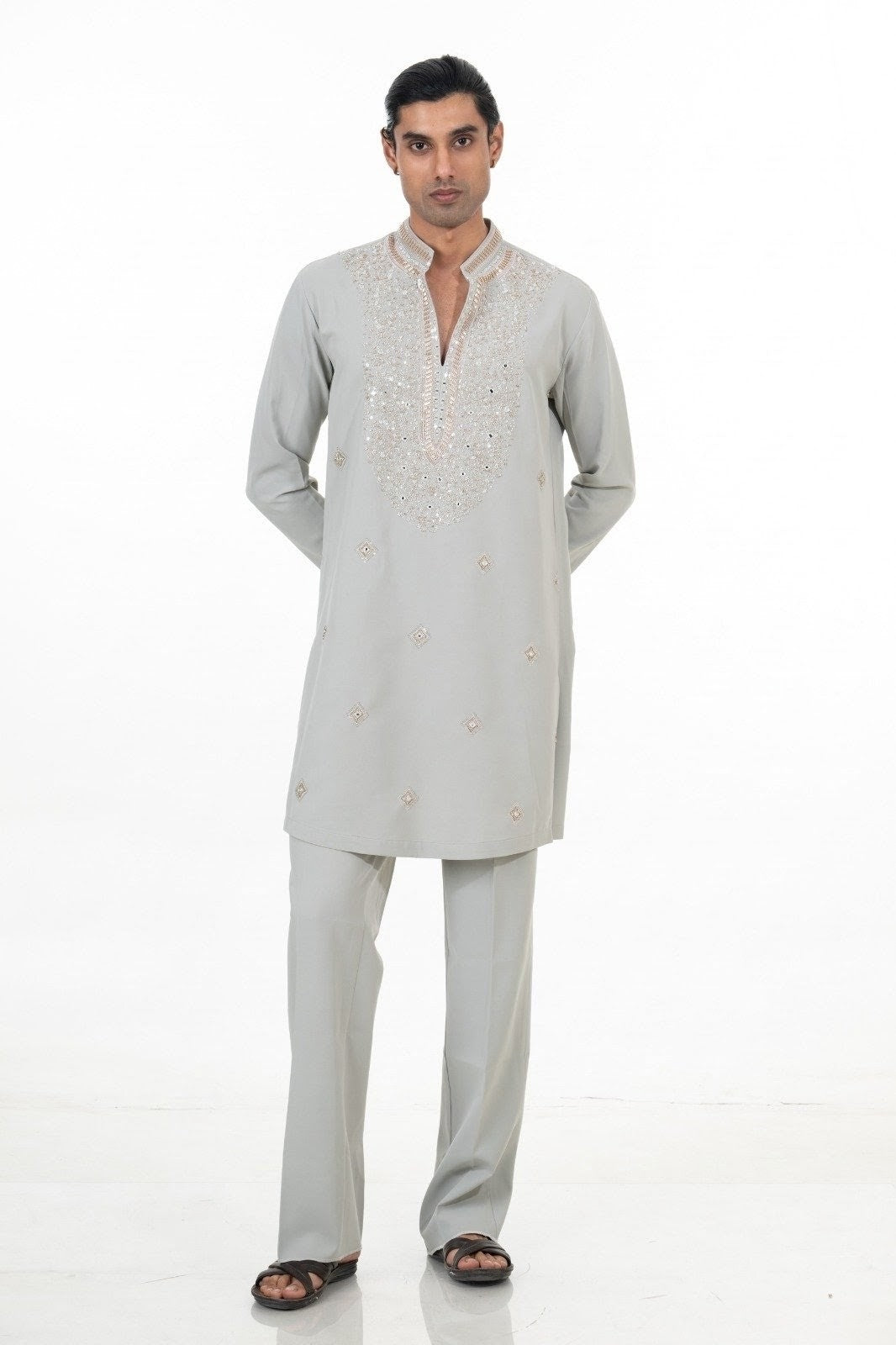 Ice Grey Mirror Embroidered Kurta Set