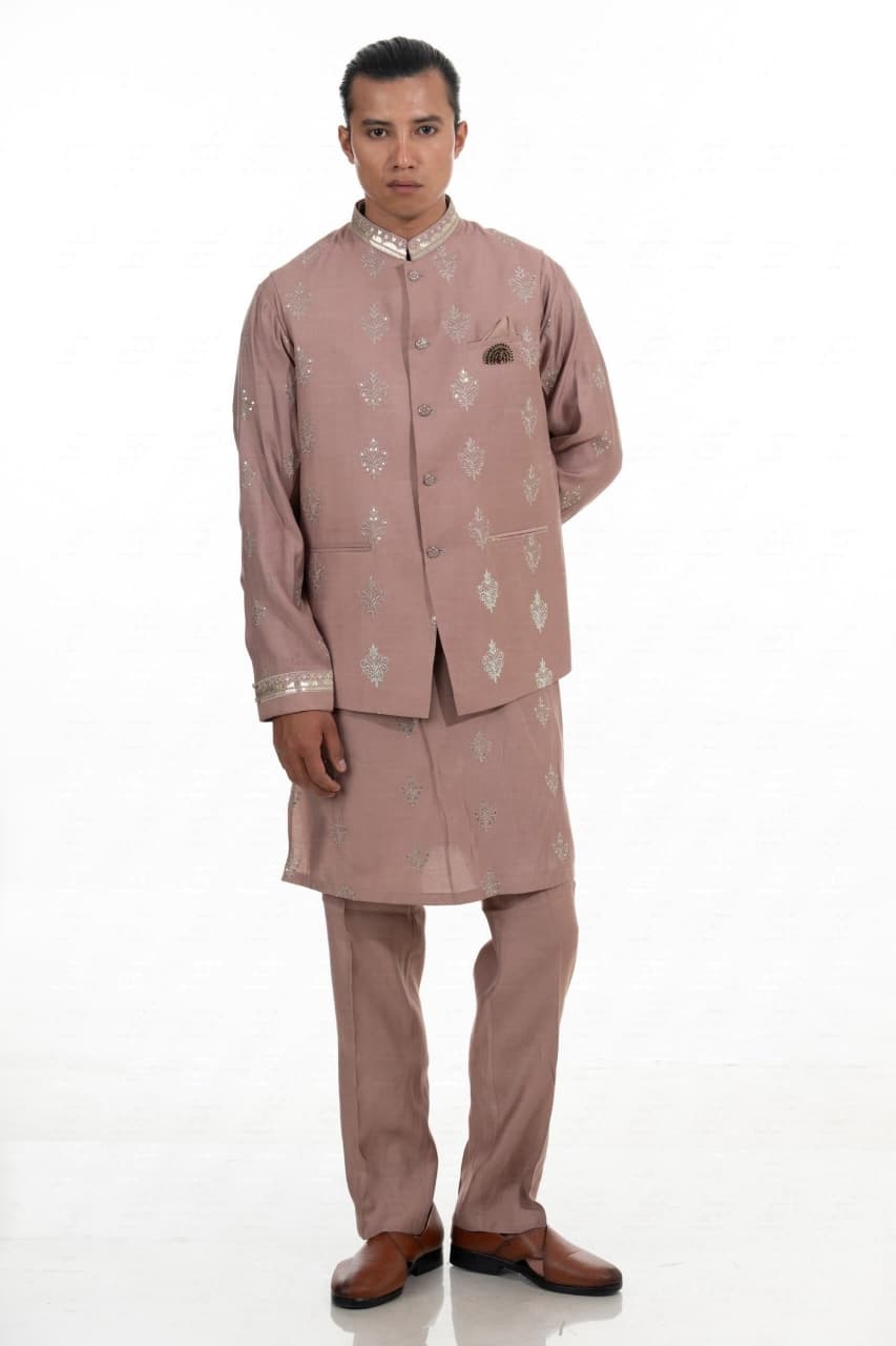 Blush Pink Embroidered Kurta Jacket Set