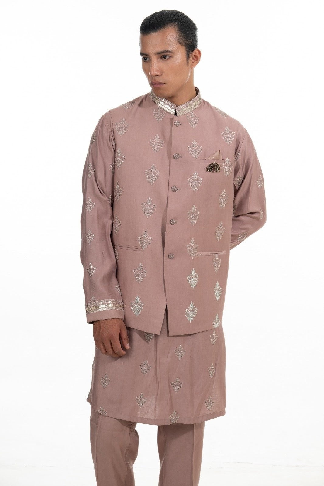 Blush Pink Embroidered Kurta Jacket Set