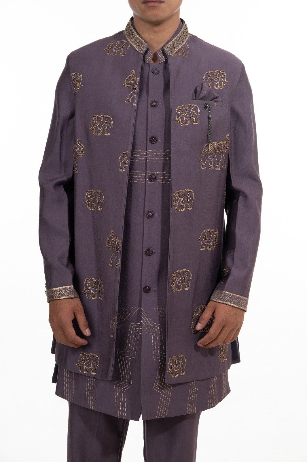 Purple Embroidered Indo Western  Set