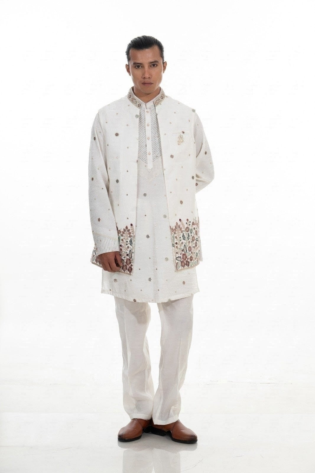 Cream Botanical Embroidered Indo Western Set