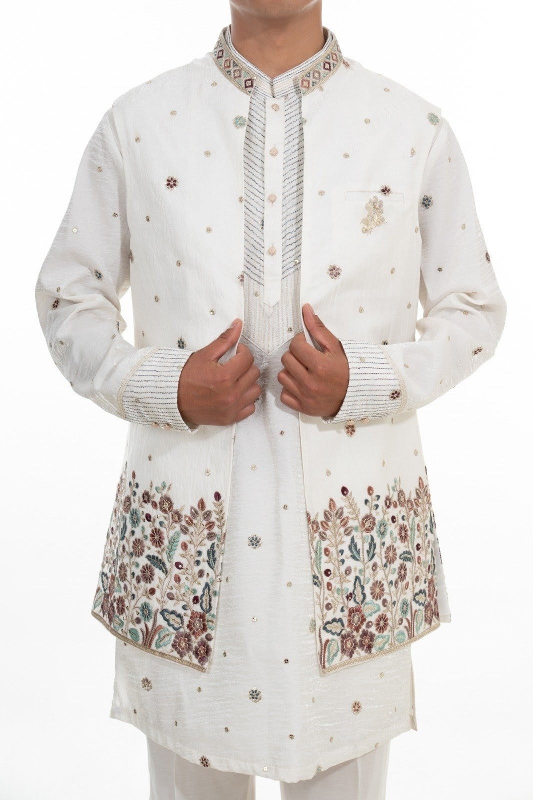 Cream Botanical Embroidered Indo Western Set