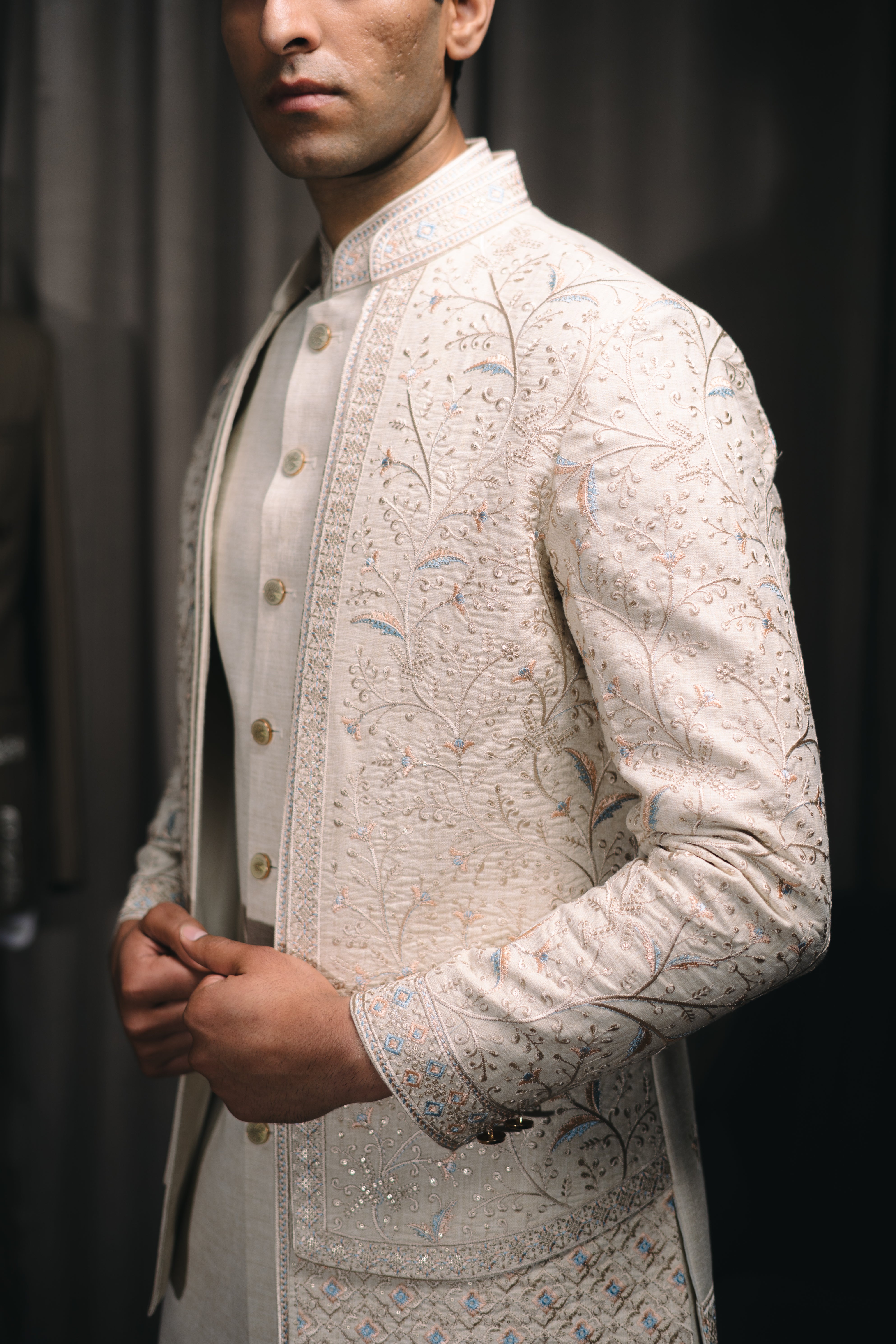 Onion Embroidered Bandhgala Kurta Set